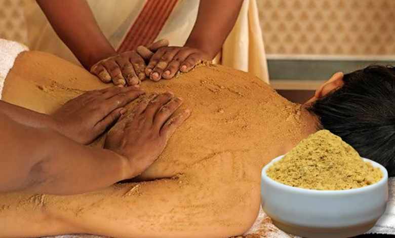 Herbal body massage and exfoliation therapy